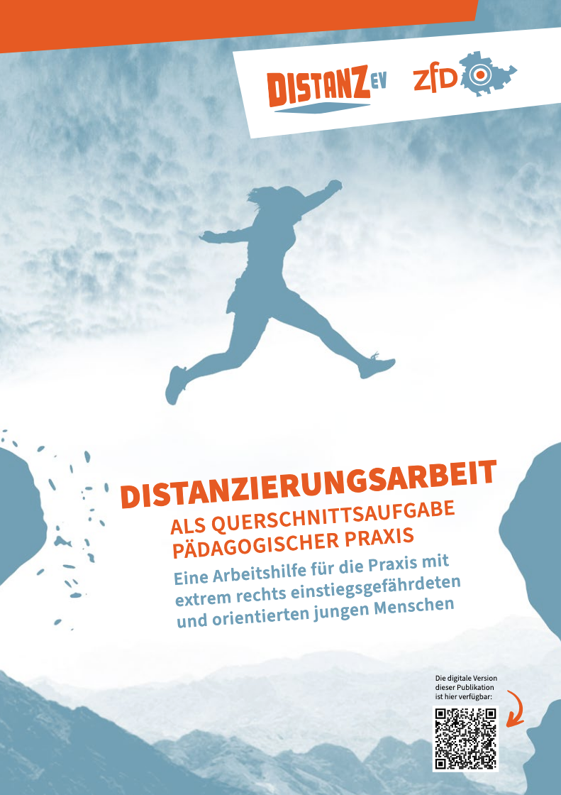Brochüre Distanzierungsarbeit als Querschnittsaufgabe pädagogische Praxis – Eine Arbeitshilfe für die Praxis mit extrem rechts einstiegsgefährdeten und orientierten jungen Menschen