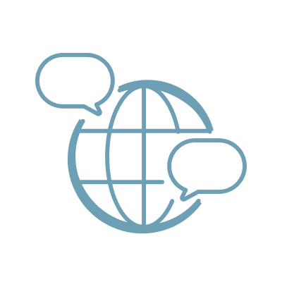 Weltkugel mit Sprechblasen