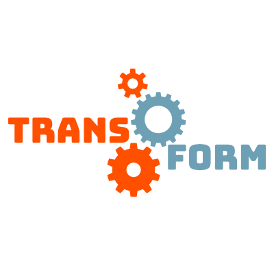 Die Wortteile "Trans" und "form" links und rechts von drei ineinandergreifenden Zahnrädern